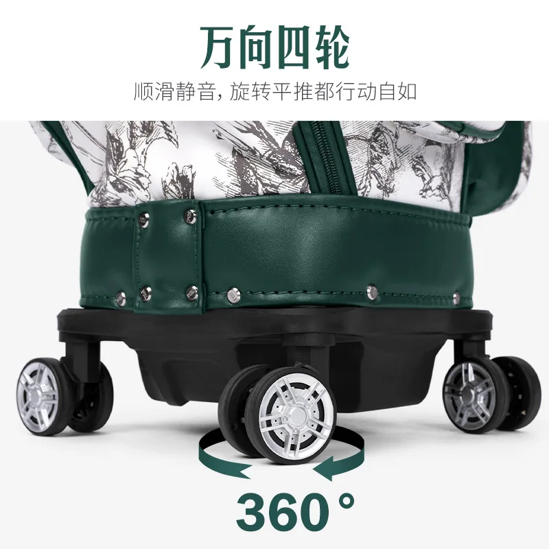 PGM MO EYES Golf Bag for Women Vintage Waterproof 4 Wheels Golf Club Carrier
