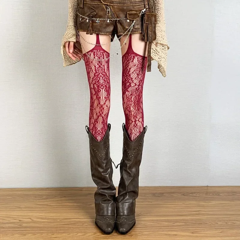 Gothic Dark Girl Long Sexy Fishnet Stockings Women Classical Design Harajuku Emo Mesh Tights Lingerie Thigh High Garters Hosiery