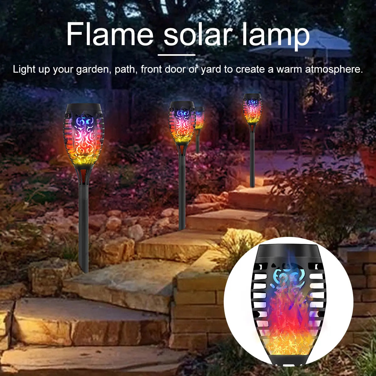 4pcs Solar LED Torch Light Sunlights Flashlight Flame Lights Waterproof Garden Decoration Lantern For Patio Street Balcony Yard