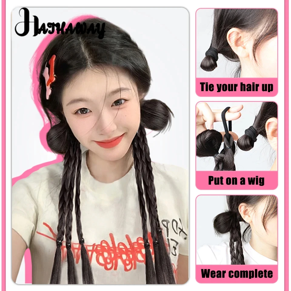 22 Inch Ponytail New Chinese Bow Ball Head Female Y2K Millennium Spice Girl Twist Synthetic Long Braid Double Ponytail Braid