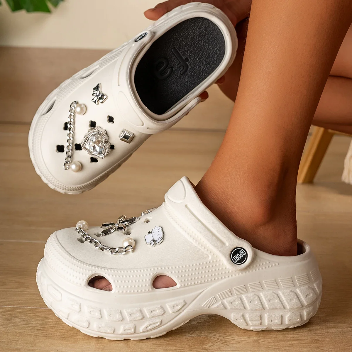 

Летние женские тапочки на платформе, сабо в форме сердца со стразами, уличные пляжные сандалии, садовая обувь, повседневная домашняя обувь 41