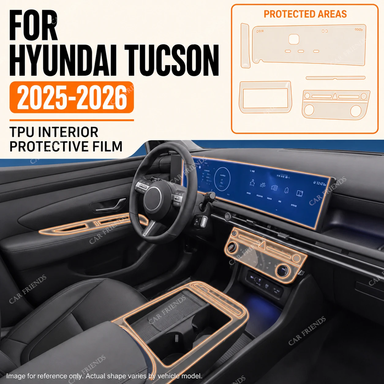 For Hyundai Tucson 2025 2026 Transparent TPU Interior Protective Film Gear Panel Navigation Screen Center Console Pre-cut PPF