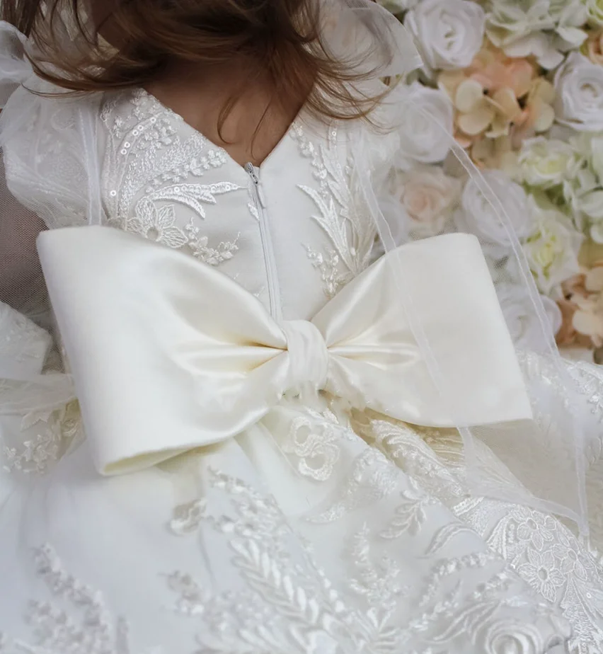 Vestido de flores para niña, traje de primer cumpleaños, tutú de tul, sesión de fotos, lazo grande, 12M, 24M