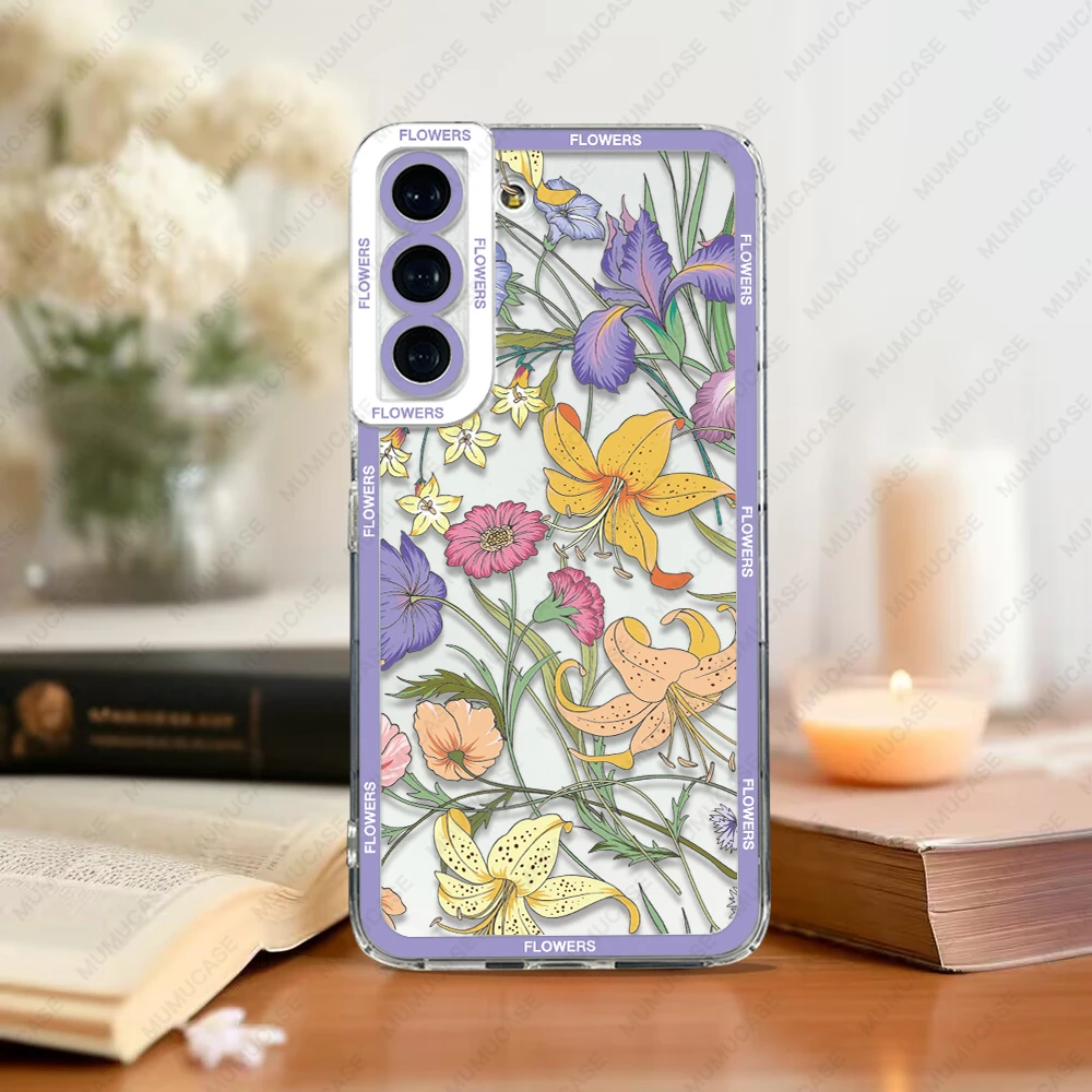 Case For Samsung Galaxy S20 S21 FE S22 S23 Ultra A13 A32 A33 A50 A52 A53 A73 A54 A14 Soft Cover Wild Flowers