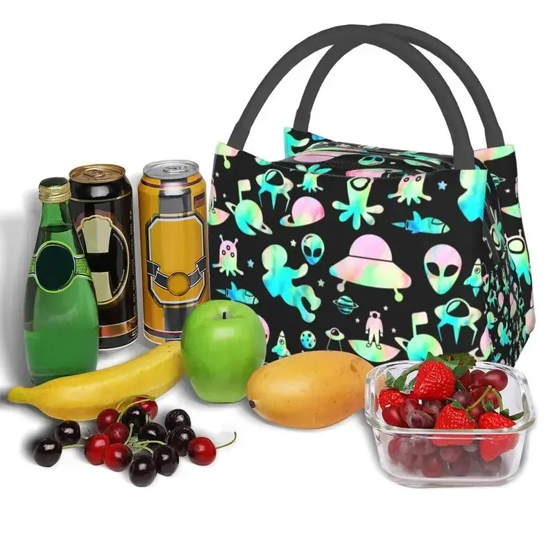 Pastel Space Alien Insulated Lunch Bags for Women Waterproof Sci Fi UFO Thermal Cooler Lunch Tote Office Picnic Travel