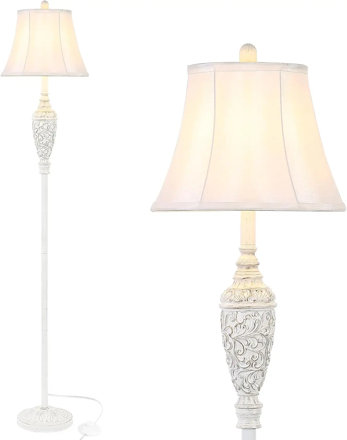 

65-дюймовый винтажный торшер для гостиной, традиционный белый торшер с резным основанием из смолы и ножным выключателем