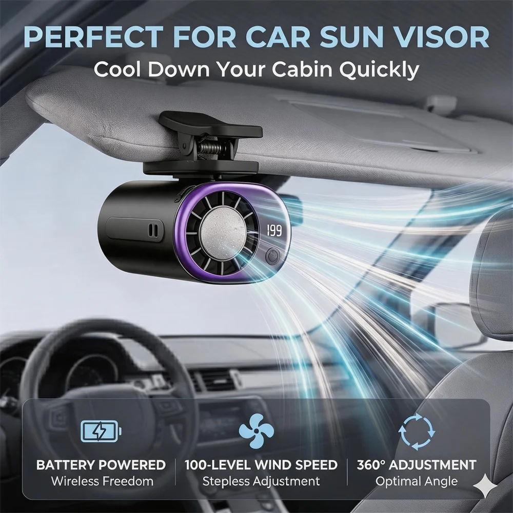 Portable Car Cooling Fan Sun Visor Rear Backrest Electric Fan USB Power Supply Fan Air Conditioner Car Interior Air Circulator