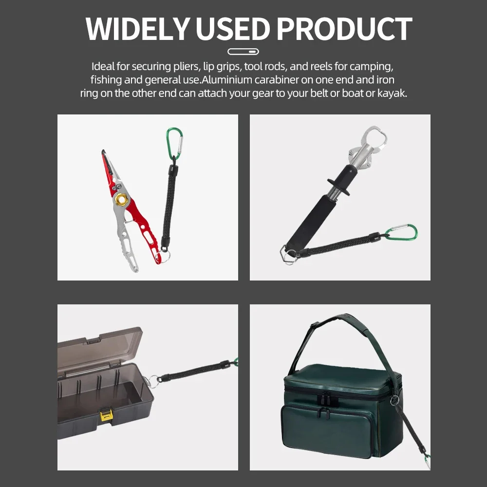 Cordones de pesca de 21cm, correa en espiral retráctil con mosquetón de TPU, cuerda de pesca para navegación, cuerda de retención, aparejos de herramientas de pesca, 3 uds.