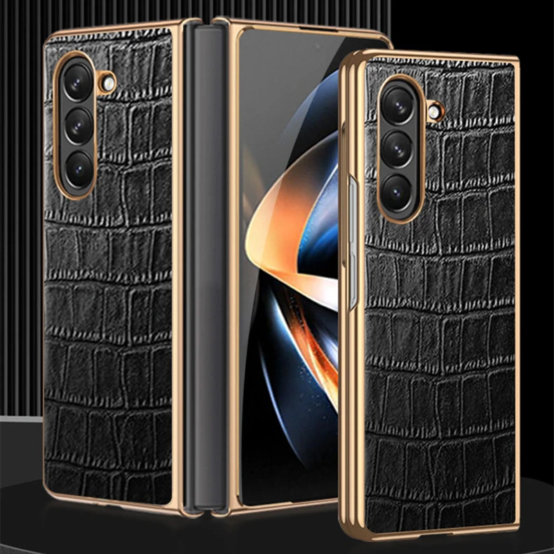 Light Luxury Genuine Leather Folding Case for Samsung Galaxy Z Fold 5 Top Layer Cowhide 3D Texture Protective Cover Case Funda