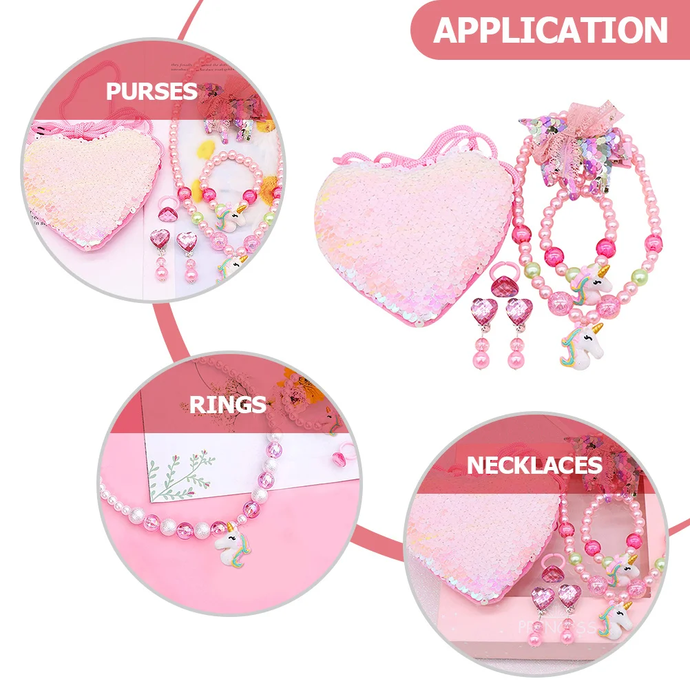 1Set Little Girl Unicorn Necklace Jewelry Set for Kids Pearl Earring Bracelet Comfortable Skin Safe Lovely Bright