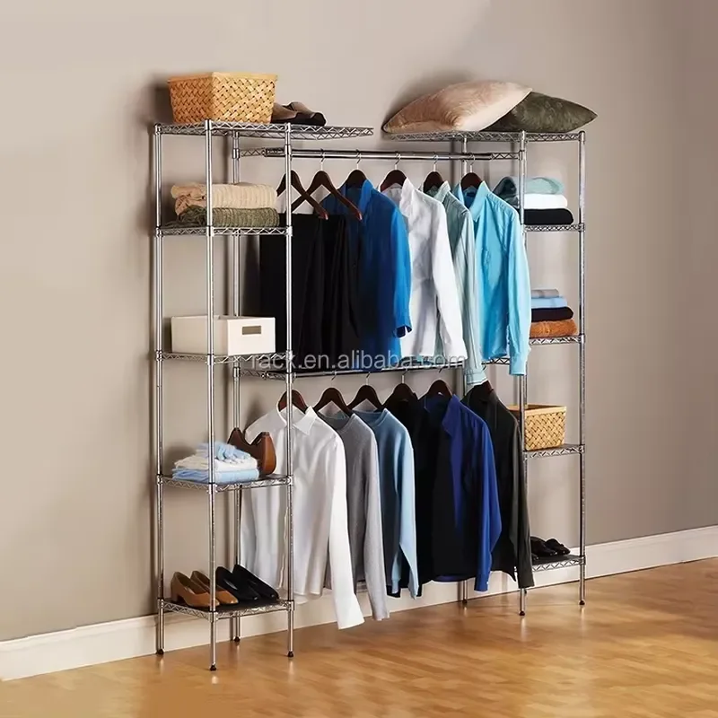 Portable Double Bar Clothes Hanger for Bedroom Space Saving Metal Garment Rack with 2 Hanging Bars for Shirts Coats and Pants