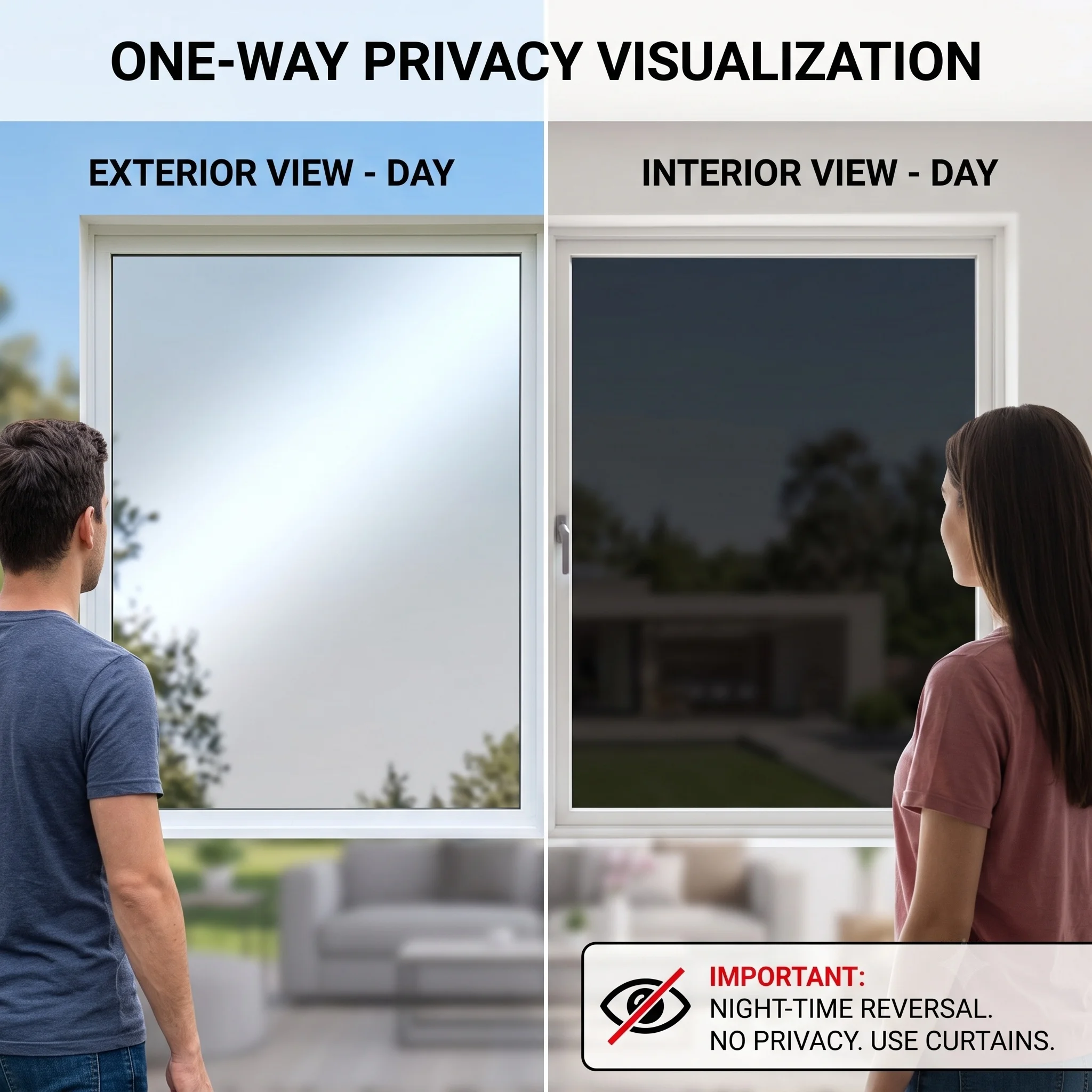 Static Cling One Way Mirror Window Film Black Exterior Silver Interior Non-Adhesive Heat Insulation UV Blocking Privacy Tint
