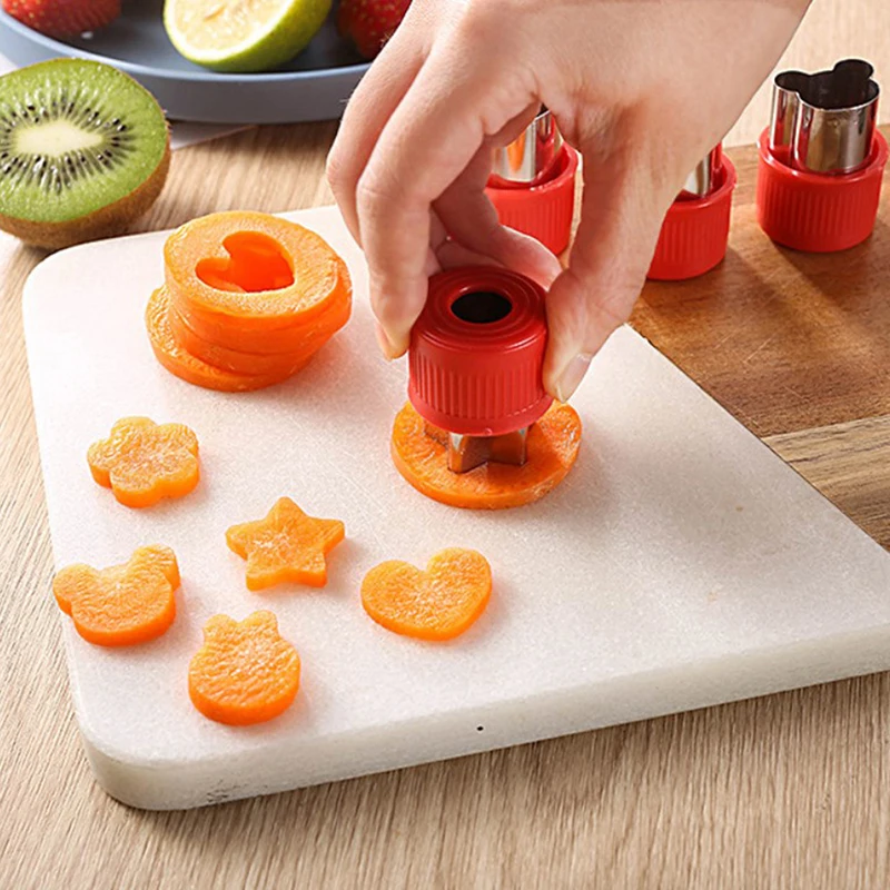 3Pcs Star Heart Shape Vegetables Cutter Cartoon Fruit Cutter Mold Handle DIY Cookie Flower For Kids Cooking Kitchen Gadgets