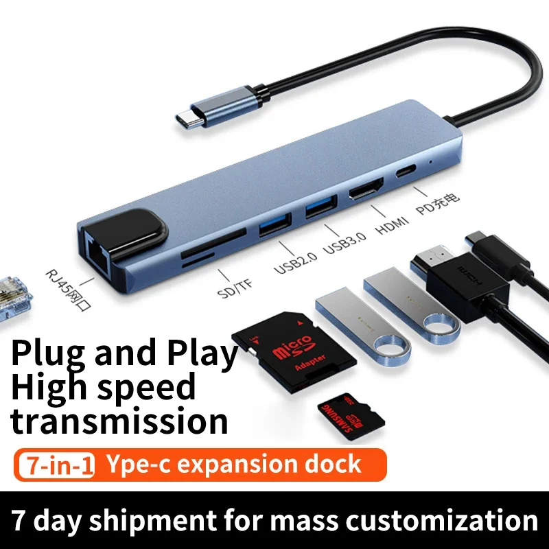 JND 10 في 1 نوع C USB Hub مع إيثرنت 4K HDTV متعدد المنافذ USB 3.0 Hub لمحطة إرساء MacBook Pro USB نوع c محول