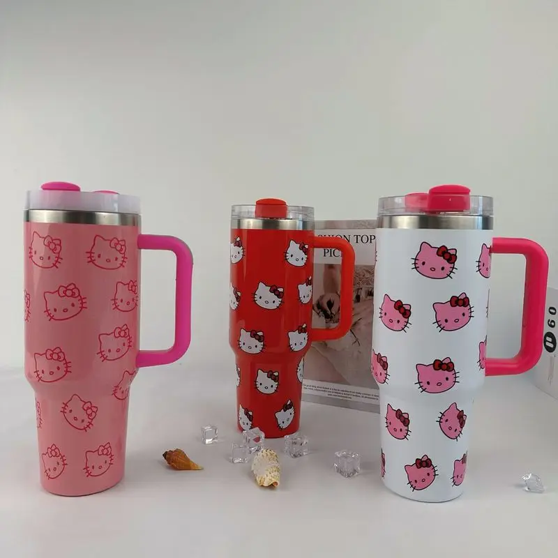 New Sanrio Hello Kitty Ice Cup Thermos Cup Large Capacity Portable Handle Car Cup304Stainless Steel Cute Sweet Cool Lover Gift