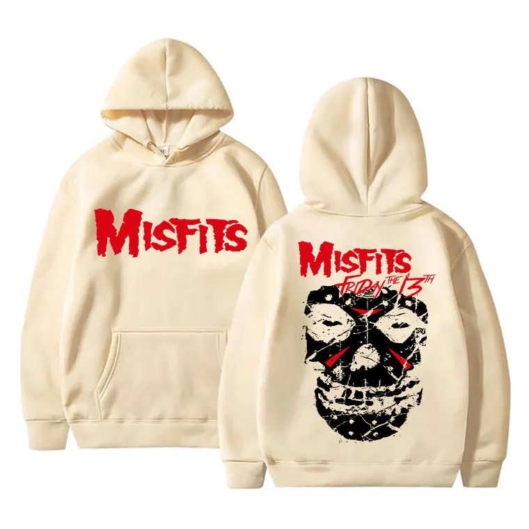 Horror Punk Misfits Skull Graphic Print Hoodie Male Fashion Vintage Long Sleeve Hoodies Men Women Gothic Oversized Sweatshirts