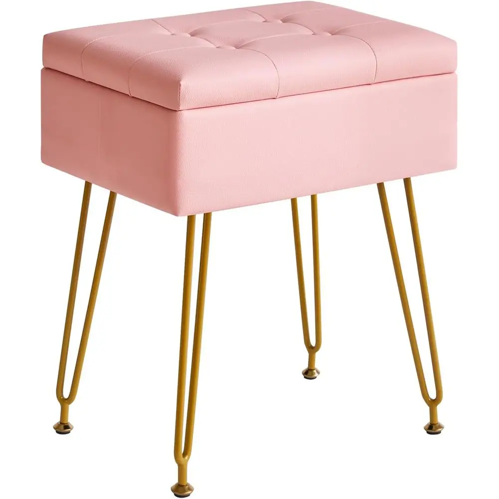 

Multiunctional Storage Vanity Stool with lip Tabletop, Adjustable Metal Legs & PU Leather - 40x30x48cm Ottoman ootrest or Makeup