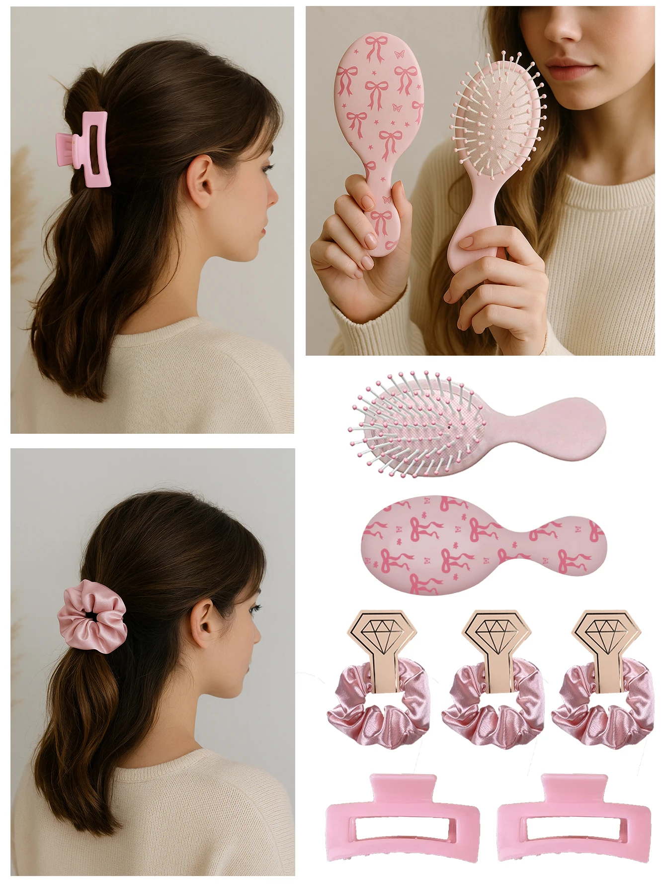 مشط جيب لطيف بنمط القوس - فرشاة شعر صغيرة محمولة مع طباعة فيونكة زهرية #3