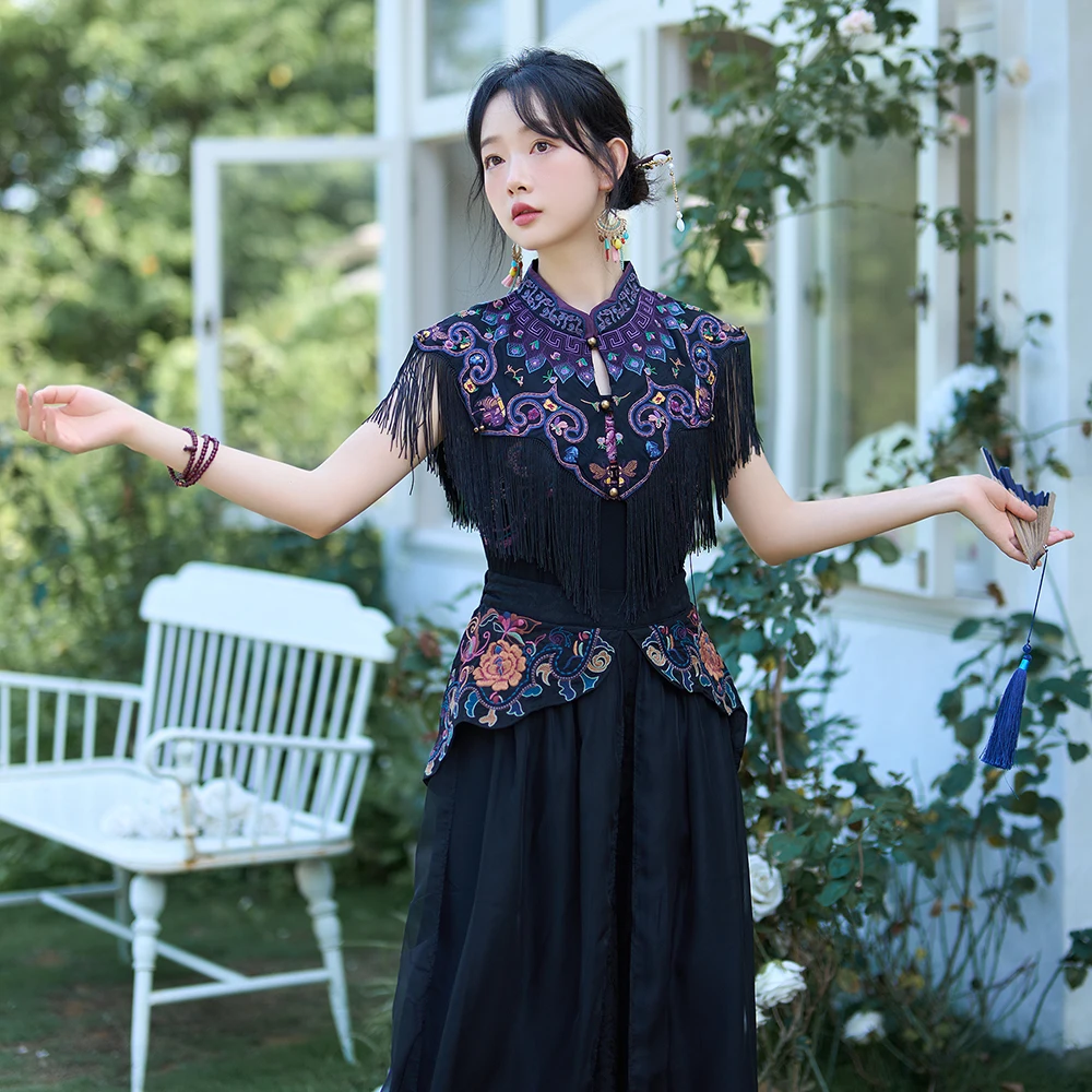 

Китайское летнее пальто без рукавов с тяжелой вышивкой, винтажным воротником, простым дизайном, из льняного материала, в стиле Ханьфу