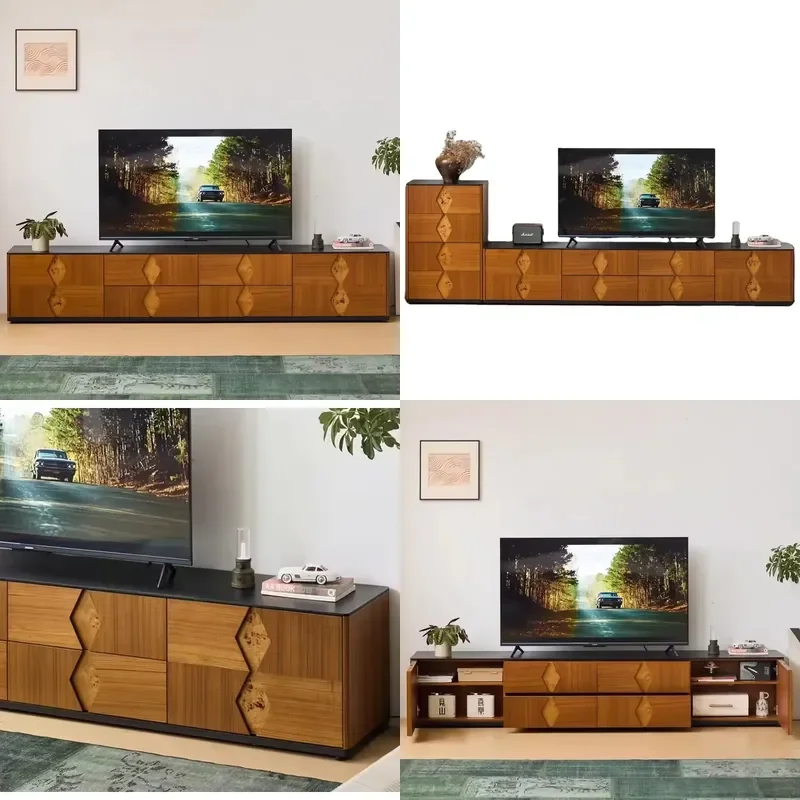 Solid Wood TV Cabinet for Living Room Floor-standing Carmen Style Simple TV Side Cabinet Modular Chinese Ancient Style