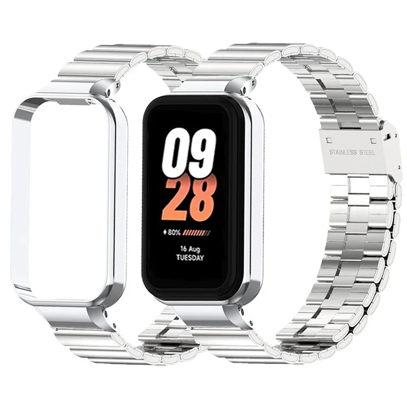 Strap Case Protector para Xiaomi Mi Band 8, Pulseira Ativa, Capa Protetora, Pulseiras De Metal