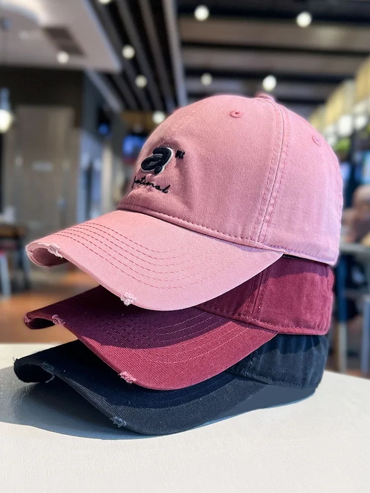 

Hat Female Street Baseball Cap Korean Embroidery Letters All-Match Washed Pure Cotton Soft Peaked Cap Men