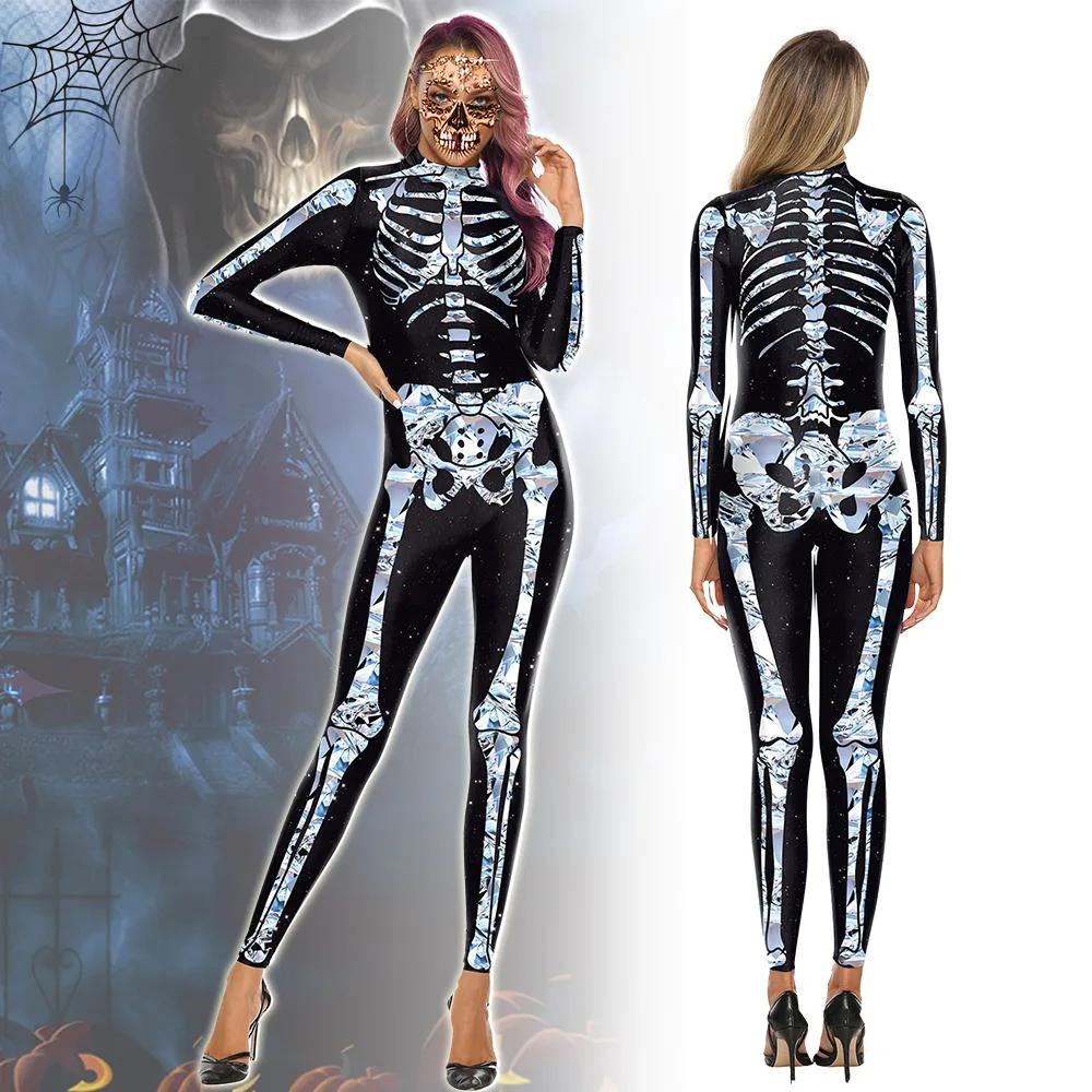 Color Cosplay Rose Skeleton Halloween Costume Bodysuit for Women Purim Carnival Party Cosplay Custome One Piece Jumpsuit