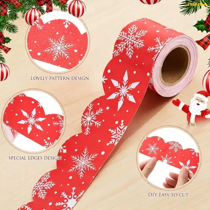 U1JB 3 Inch Christmas Border Roll for Display Boards, Easy Apply Holiday Trim for Entry Frames and Classroom Walls Displays