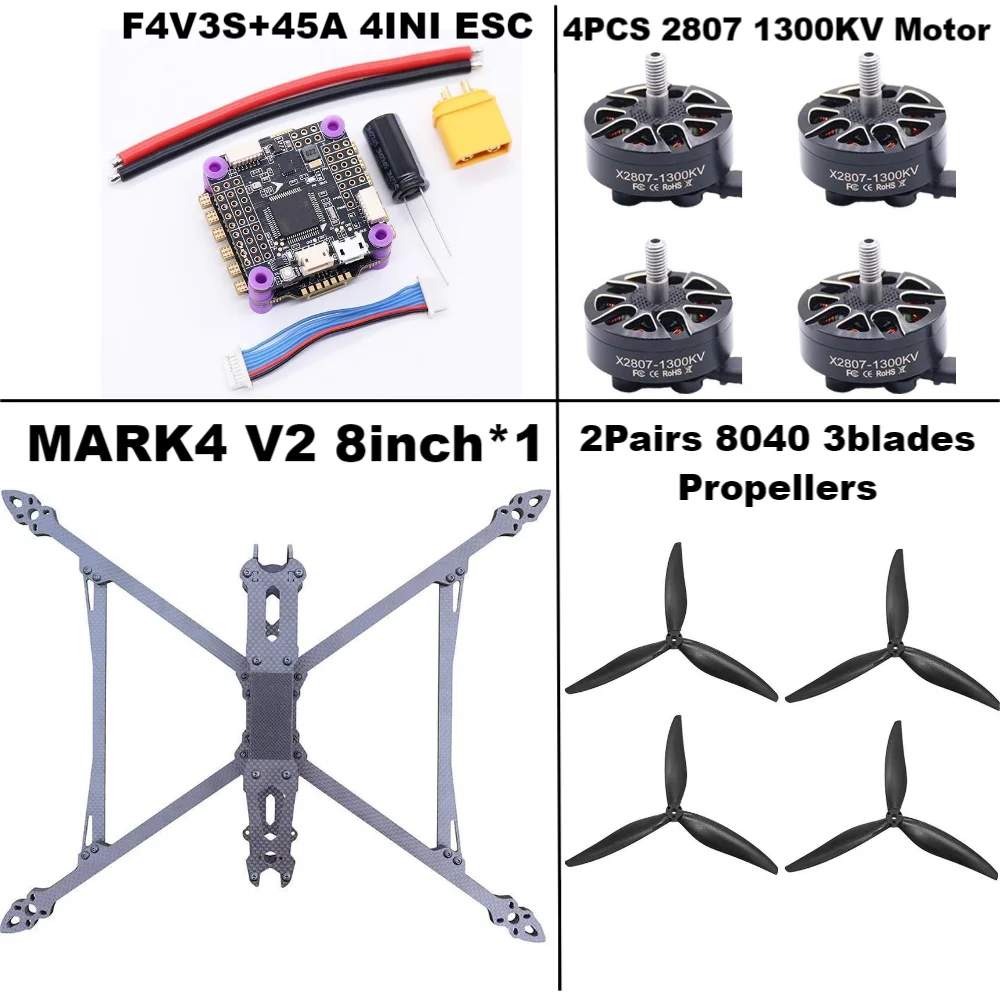 

MARK4 V2 8inch F4V3S/F4V3S PLUS Flight Control 45/60A 4INI ESC rack drone FPV carbon fiber PV Racing Drone Quadcopter Freestyle