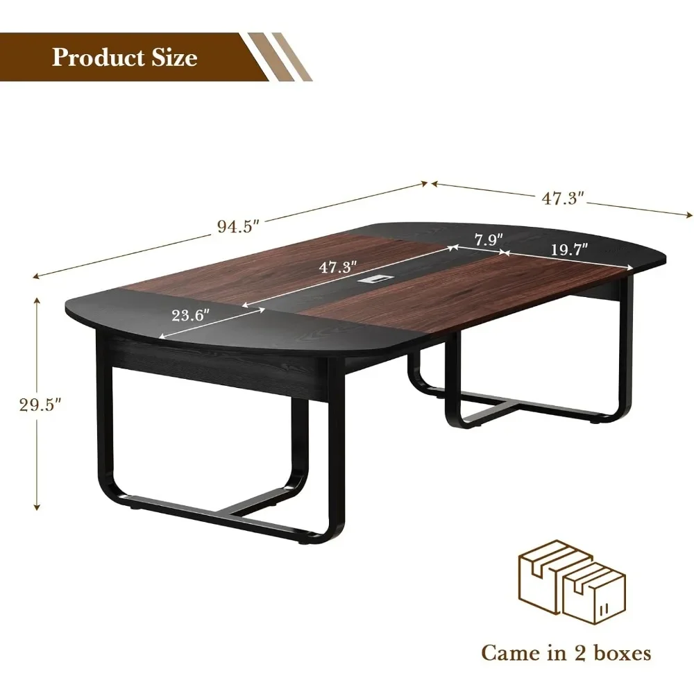 8FT Conference Room Table, Curved Meeting Table for Office with Rectangle Grommet, Modern Boardroom Table