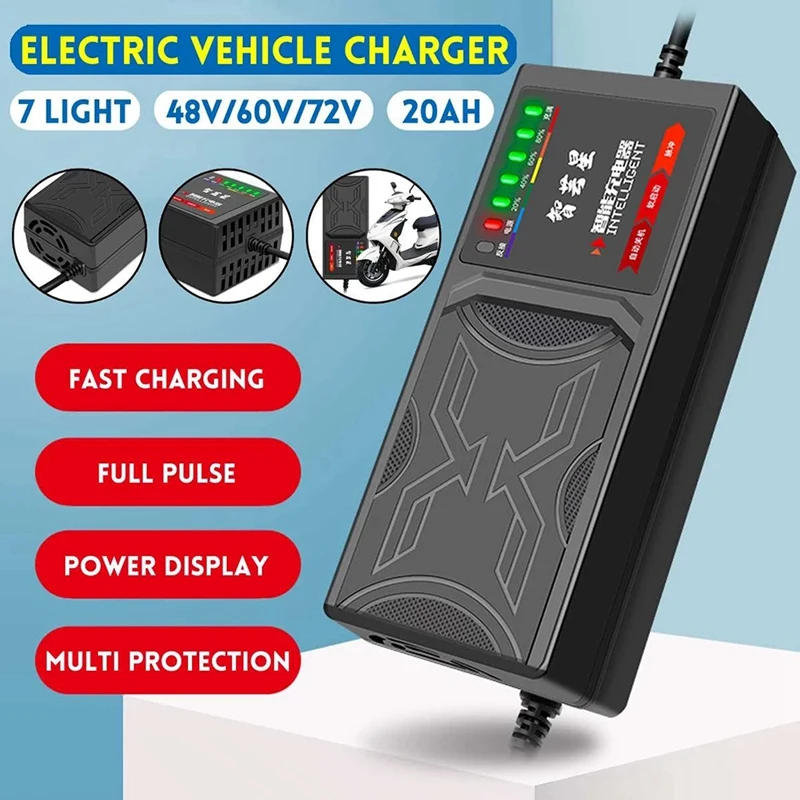 20AH Electric Vehicle Charger 7 Light Display Power Display Current Leakage Protection/Full Pulse EU Plug