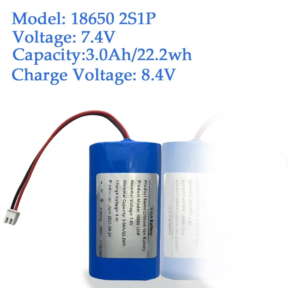 🔧 7.4V 2S1P 18650 3000mAh Lithium Ion Battery Pack XH2.54-2P Plug，Great For Projectors, Speakers, Wireless Monitoring🔧