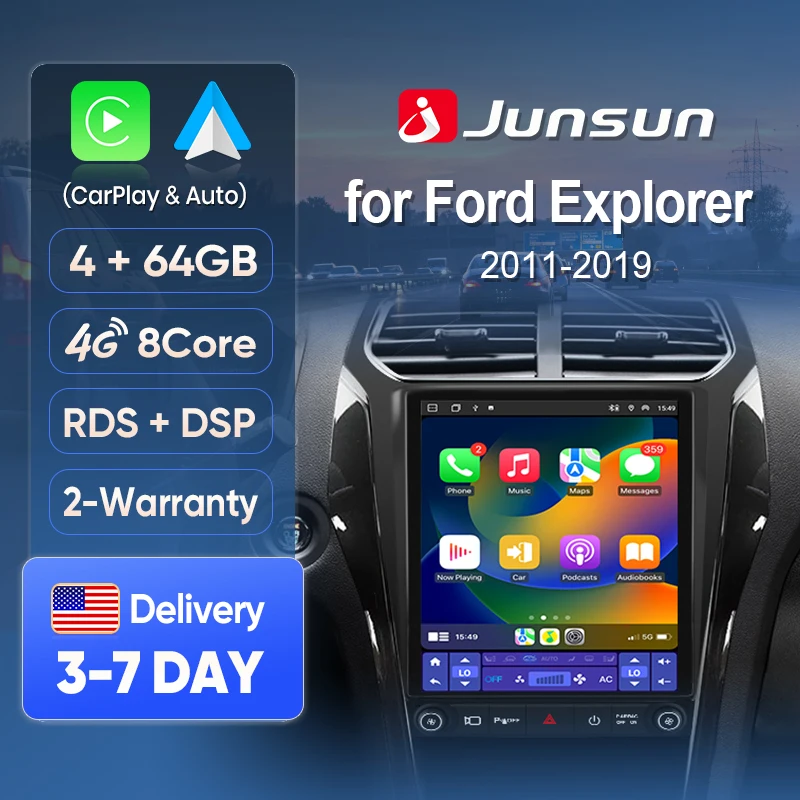 Junsun Wireless CarPlay Screen for Ford Explorer 2011-2019 Car Stereo  AI Voice Car Radio Stereo  Android Auto GPS Navitation