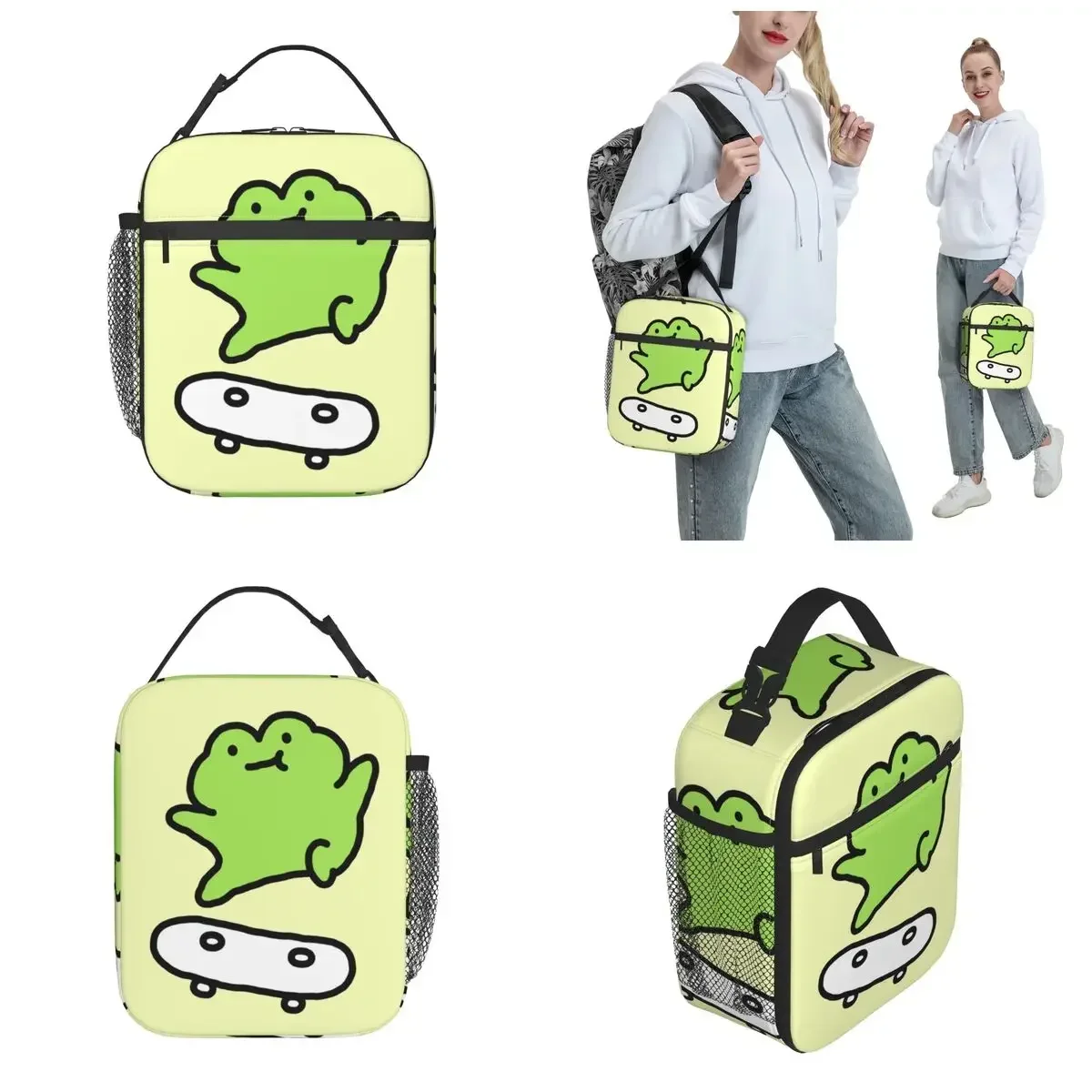 Frog On monopatín bolsas de almuerzo con aislamiento térmico, bolsa portátil de trabajo para enfriador de almuerzo, fiambrera térmica