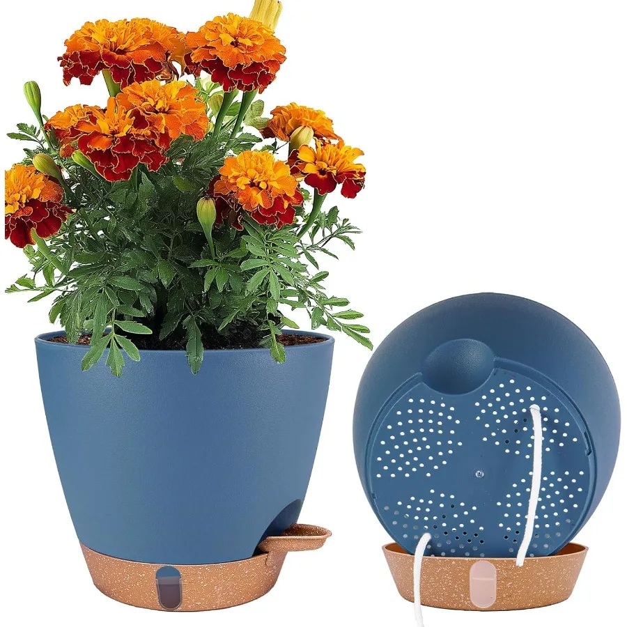 

2 Pack 8 inch Plant Pots Plastic Self Watering Planters with Drainage Holes Deep Reservoir Water Level Indicator Modern Drative
