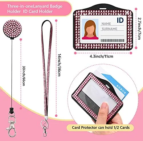 4 Sets Rhinestone Lanyard Bling ID Card Holder Crystal Retractable Badge Reel Rhinestone Neck Lanyard Accessory 2025 Gifts