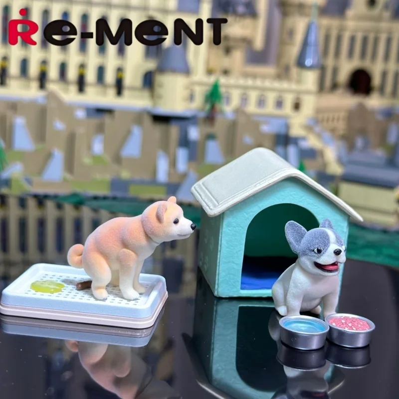 RE-MENT Mini chien de compagnie vie quotidienne boîte aveugle jouet interactif scène oeuf nourriture jouer avec petits chiens soins pour animaux de compagnie Simulation poupées