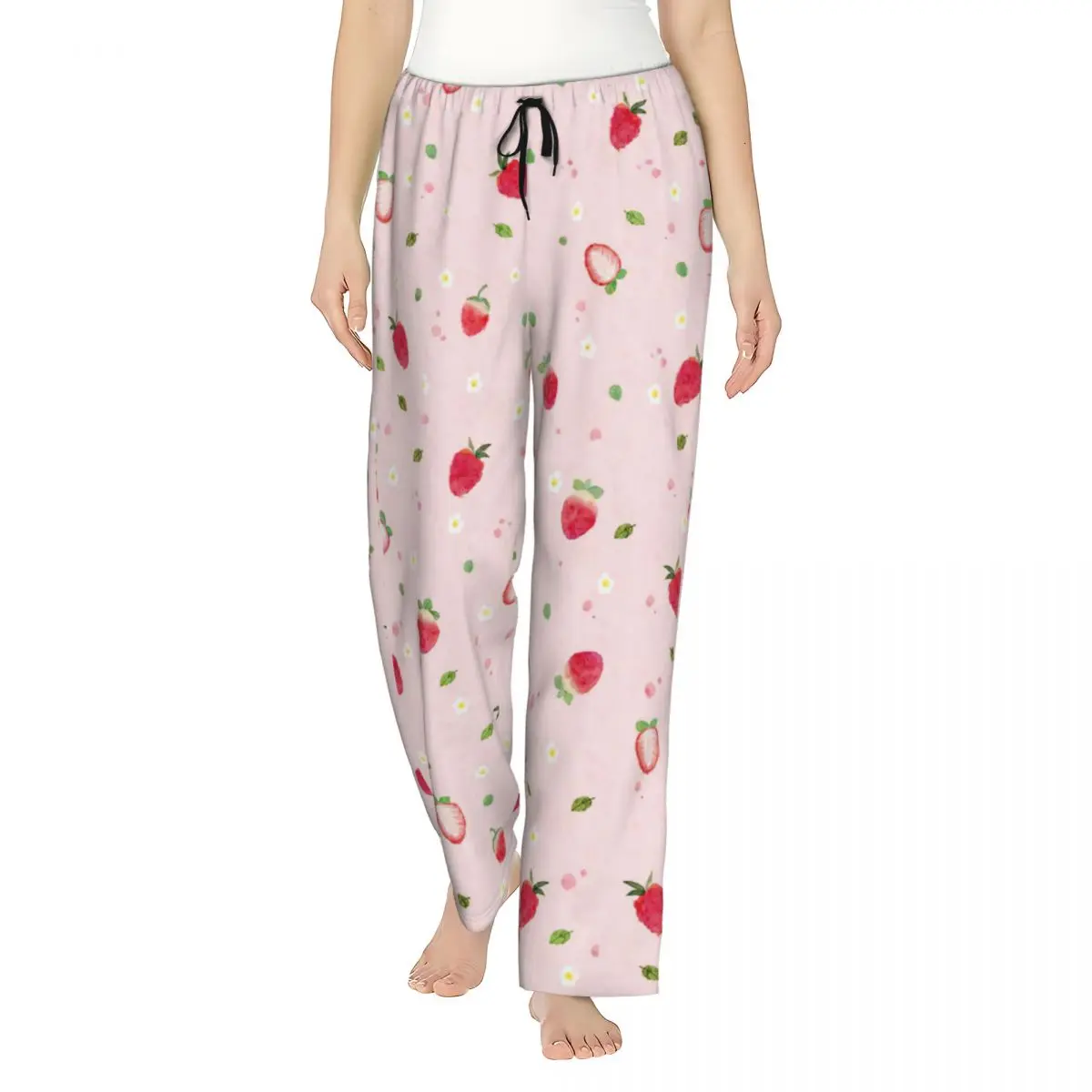 Cute Strawberry Women Lounge Pants Loose-Fit Pink Pajama Pants Dorm Pajama Bottoms