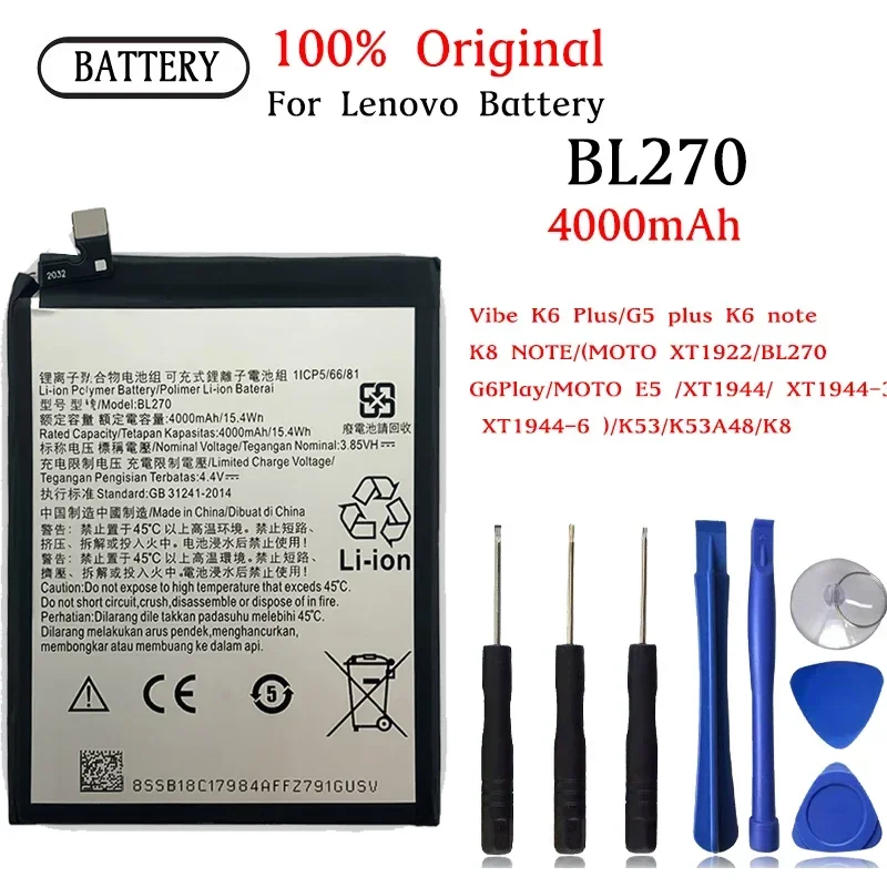 BL270 Battery For Motorola Moto G6 Play Battery XT1922 Series Repair Part Original Capacity Mobile Phone Batteries Bateria