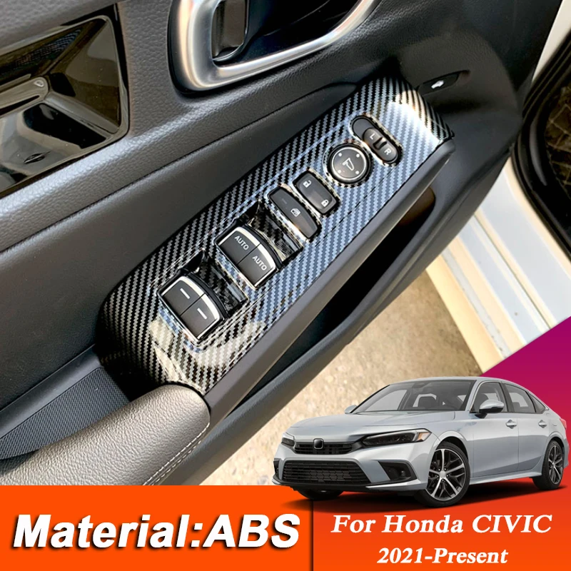 

4pcs ABS Car Styling Internal Door Window Lift Switch Sequin Sticker Frame For Honda Civic 2021-Present Auto Accessory