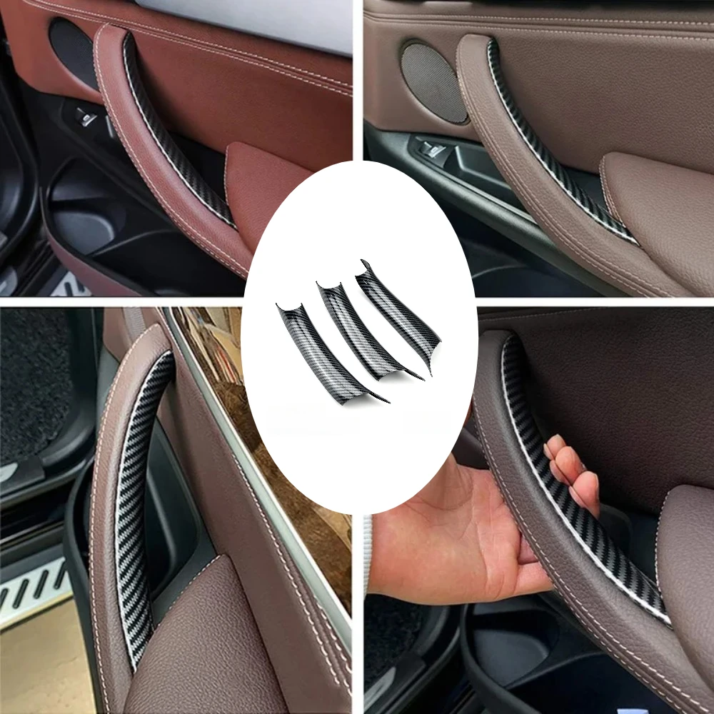 LHD RHD 3Pcs/Set Interior Door Pull Handle Decor Trim Cover For BMW X5 F15 X6 F16 2014-2018 Matte Black Carbon Fiber Look