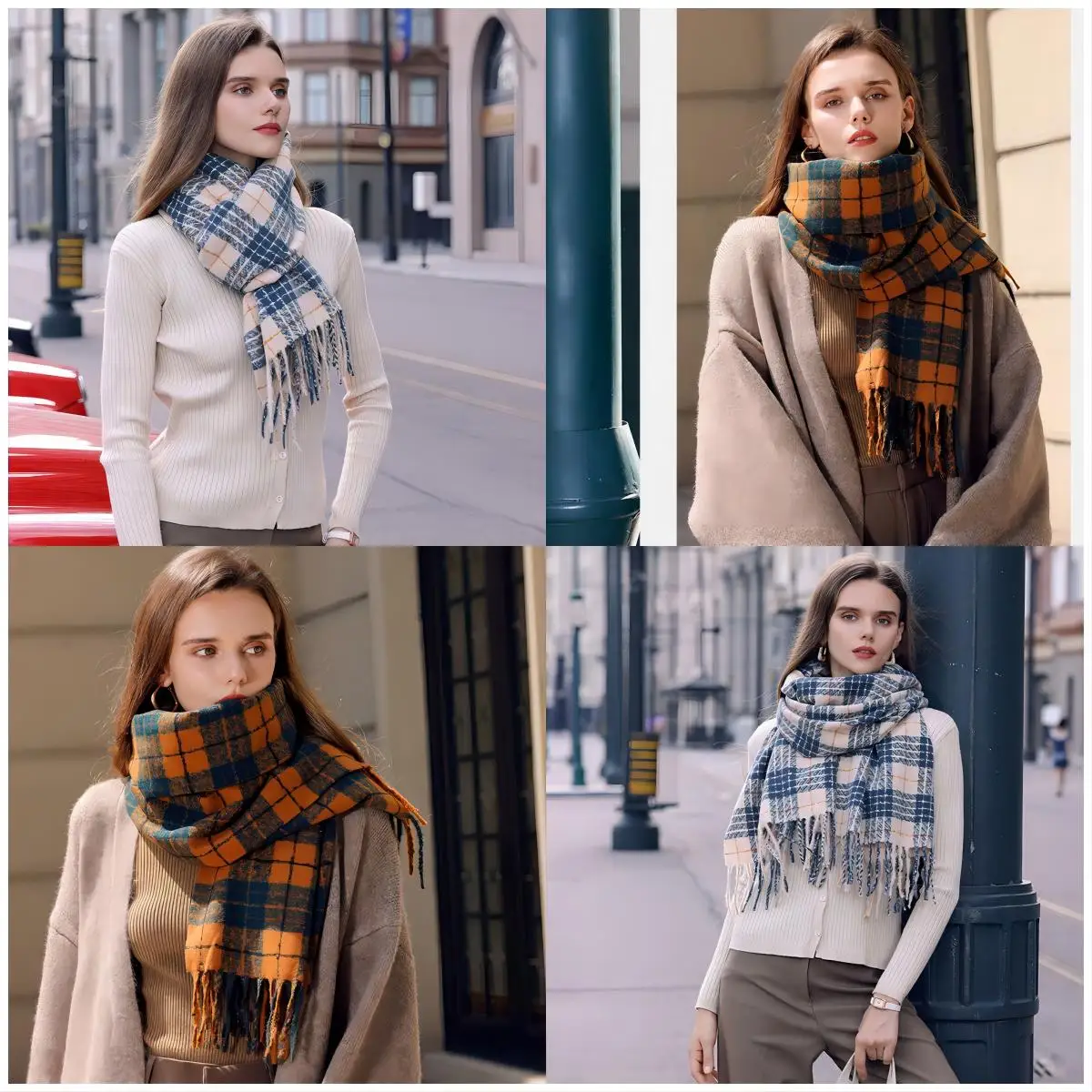 Luxury Brand Scarf Check Plaid Winter Scarves Immitation Cashmere Handfeeling Soft Brushed Warm For Women Wrap Winter Scarves