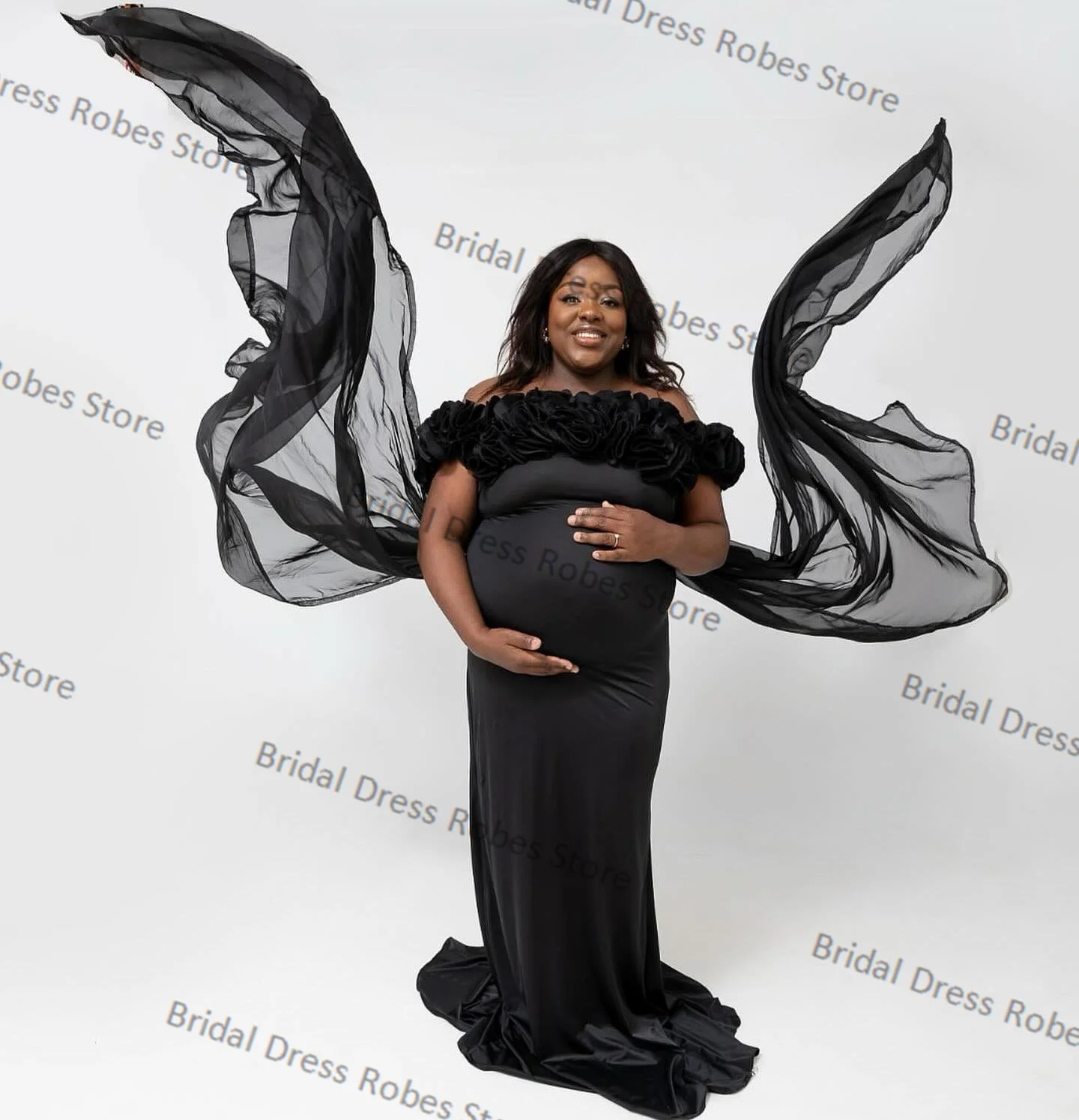 Black Women Pregnant Pajamas Bridal Wedding Dresses With Train Photo Shoot Ruffles Custom Made Sexy V Neck Prom Party Robe