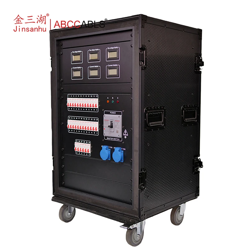 3-Phase Power Distribution Box, 5x Camlock In/Out, 18x 32A CEE + 12x Edison Outlets, Stage Power Distro System for Live Events