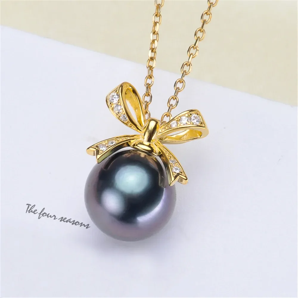 DIY Pearl Accessories 925 Silver Pearl Pendant Empty Hold Necklace Pendant Bow Tie Women Suitable for Embedding 9-11mm Beads