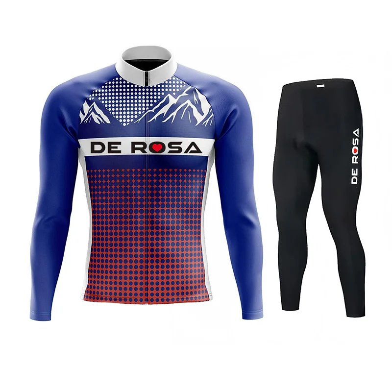 

De Rosa Cycling Jersey Men's Long Sleeve Cycling Suit 19d Gel Padded Trousers Fall MTB Maillot Ciclismo Cycling Clothing