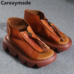 Careaymade-Summer New Original Top Layer Cowhide Sandals Women's Comfortable Soft Sole Thick Sole Genuine Leather Women's Shoes