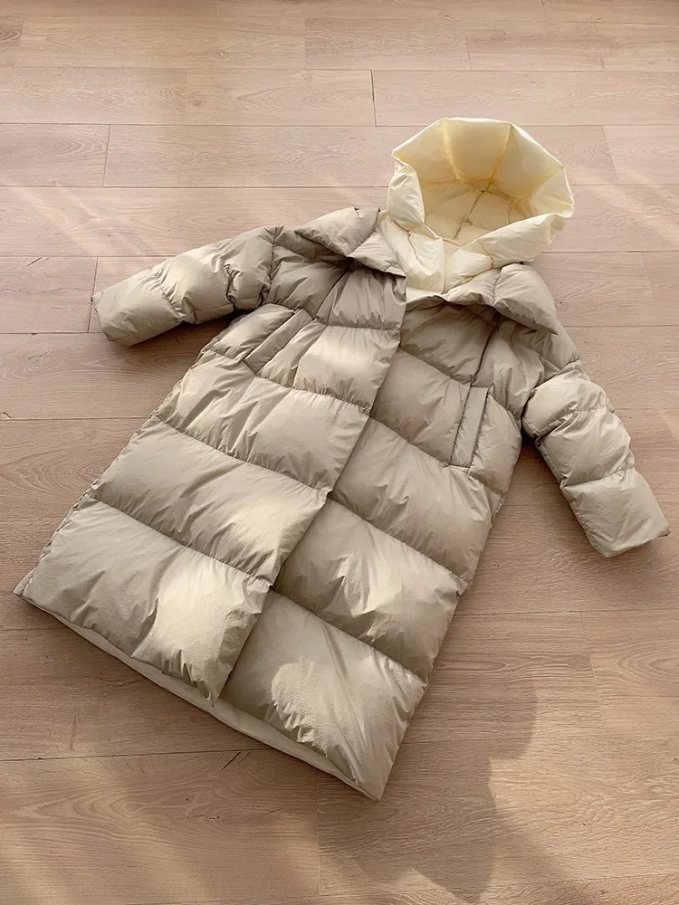 Doudoune à capuche en duvet de canard blanc moelleux pour femme, faux parkas deux pièces, manteau long chaud, veste optique, mode hivernale