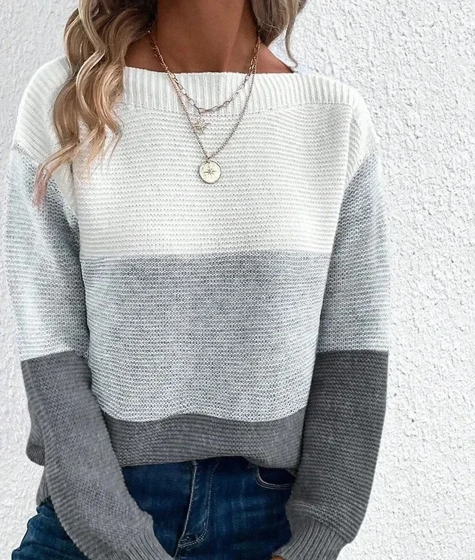 

Женские свитера контрастного цвета с длинными рукавами и круглым вырезом, женские осенние джемперы с вышивкой, женский повседневный теплый удобный пуловер