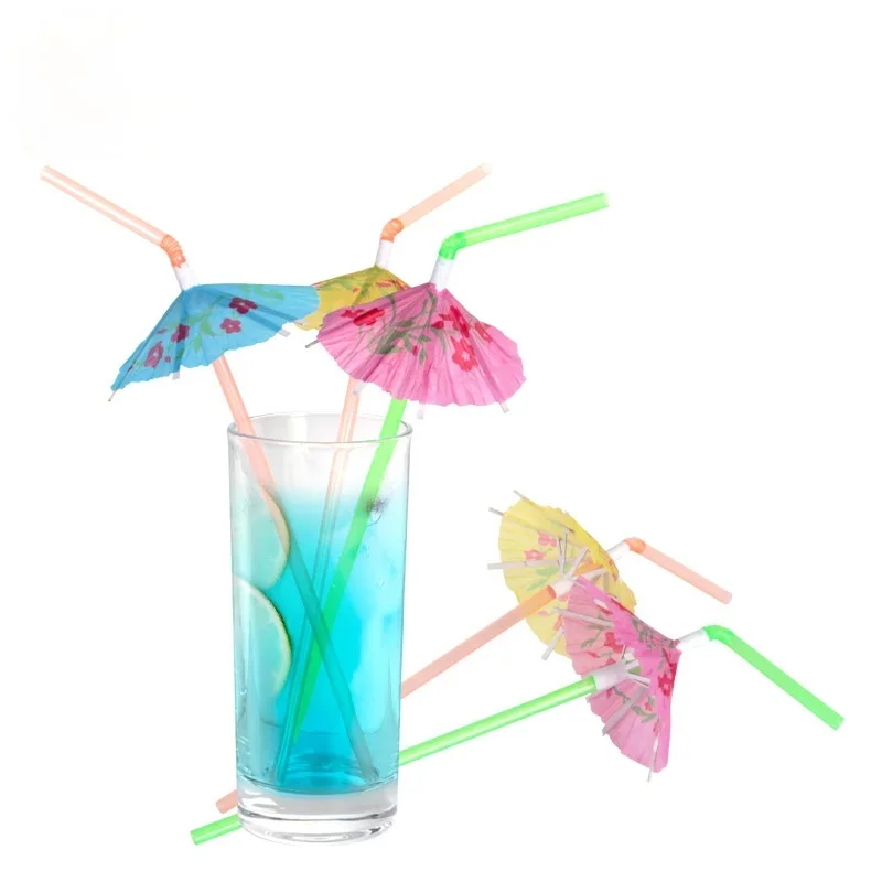 24pcs/pack straw Drink Fruit Cake Sticks Mini Paper Umbrella Cocktail Parasols Wedding Decoration Birthday Party Supplies